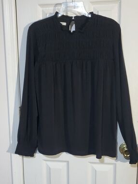 EUC MAURICES Black Long-Sleeve Smocked Yoke Blouse